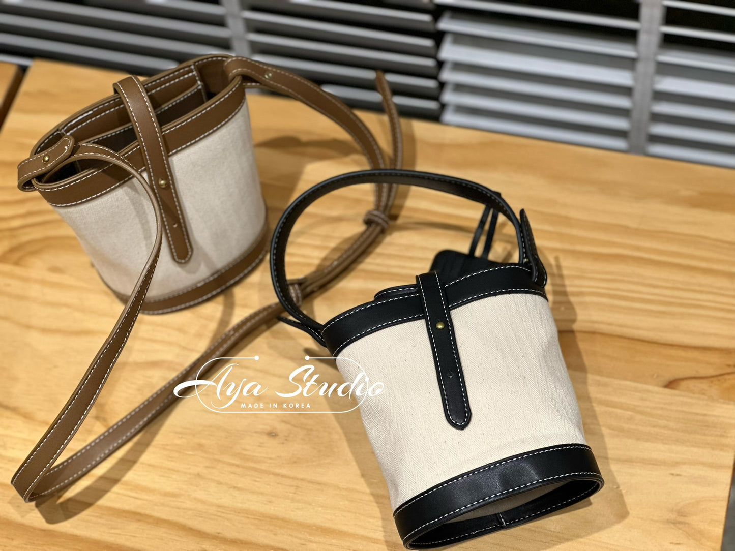 Canvas and Leather Bucket Bag