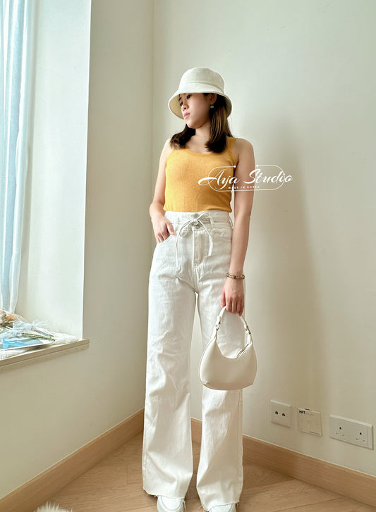 Drawstring Wide Leg Denim Pants