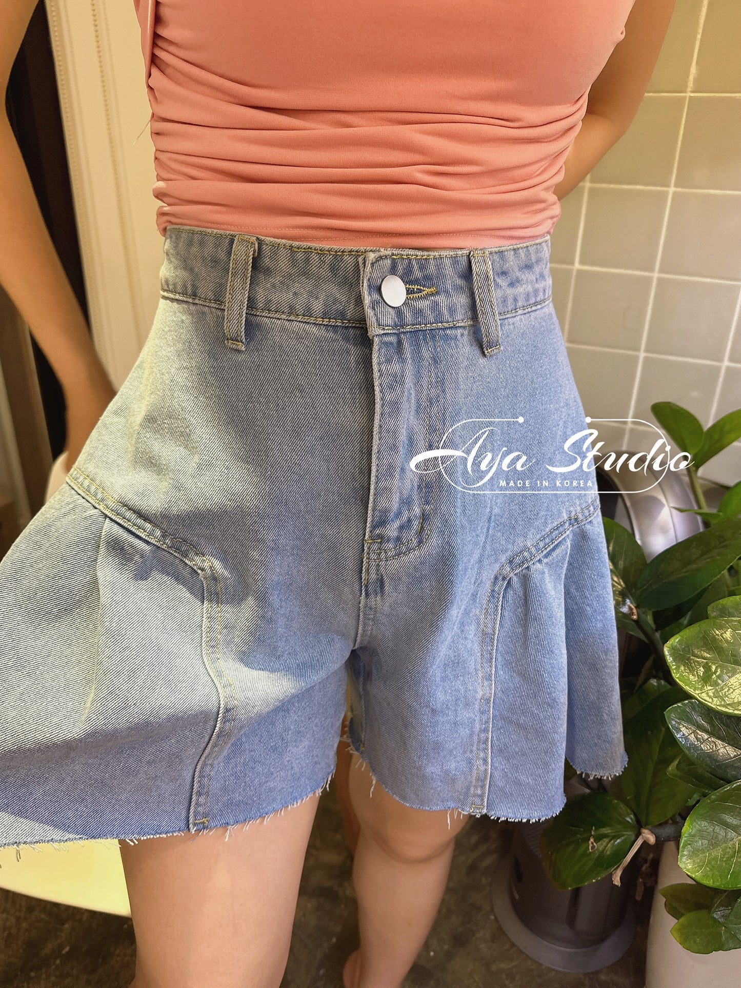 High Waist A Line Denim Short