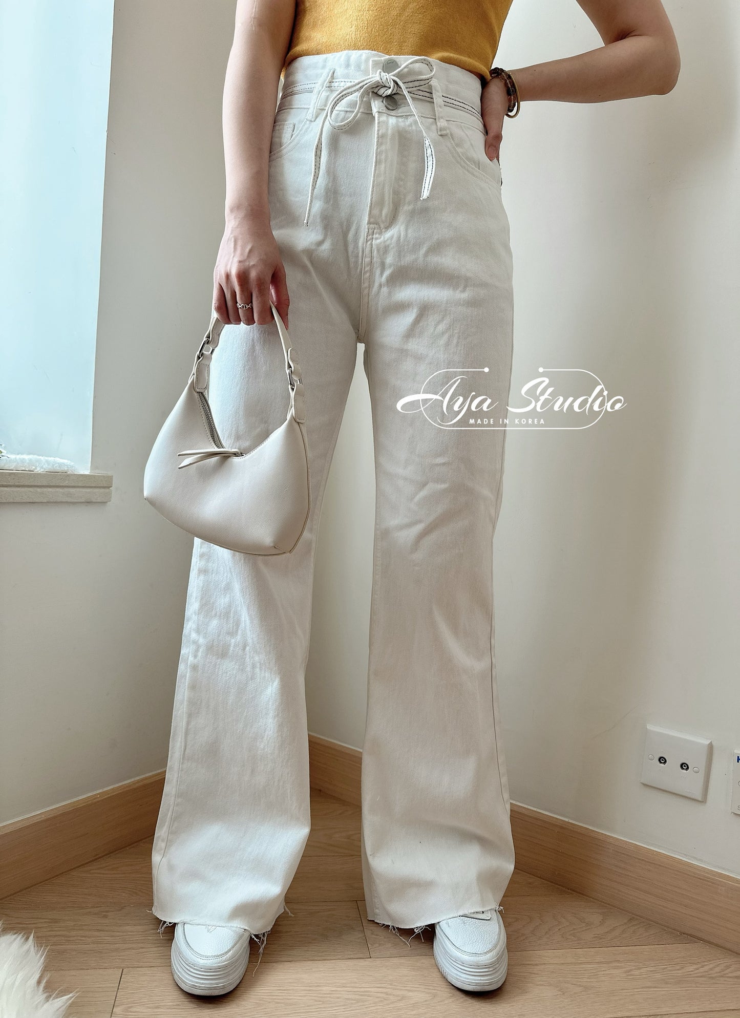 Drawstring Wide Leg Denim Pants