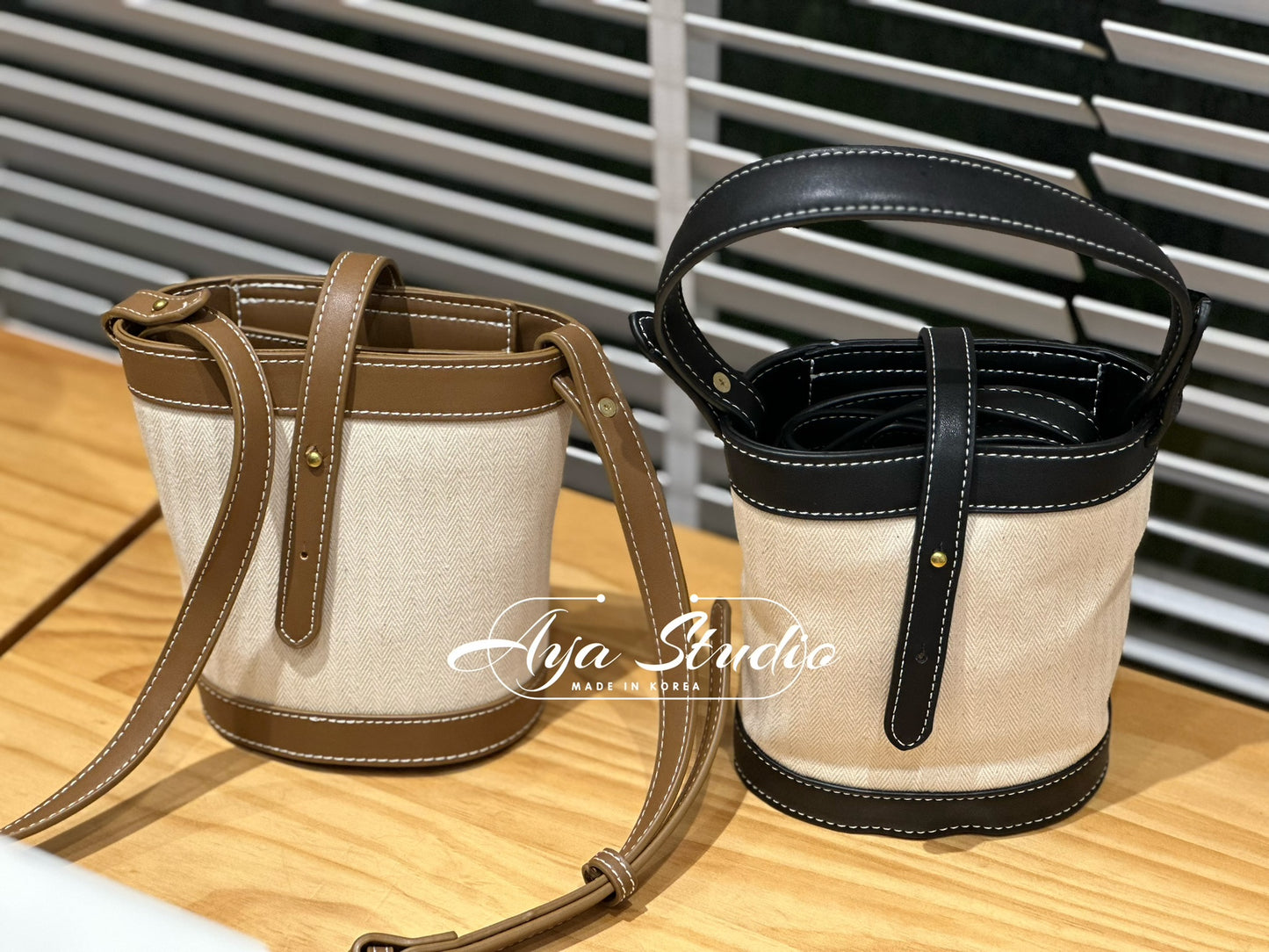 Canvas and Leather Bucket Bag