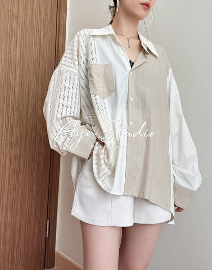 Striped Panel Shirt with Back Slit